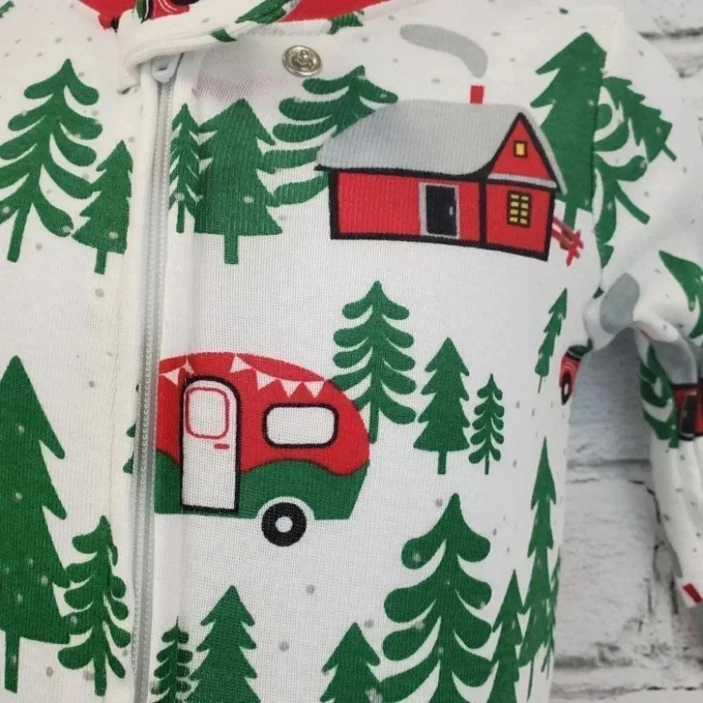 0-3 Month Infant Forest Theme White and Green Footed Christmas Onesies